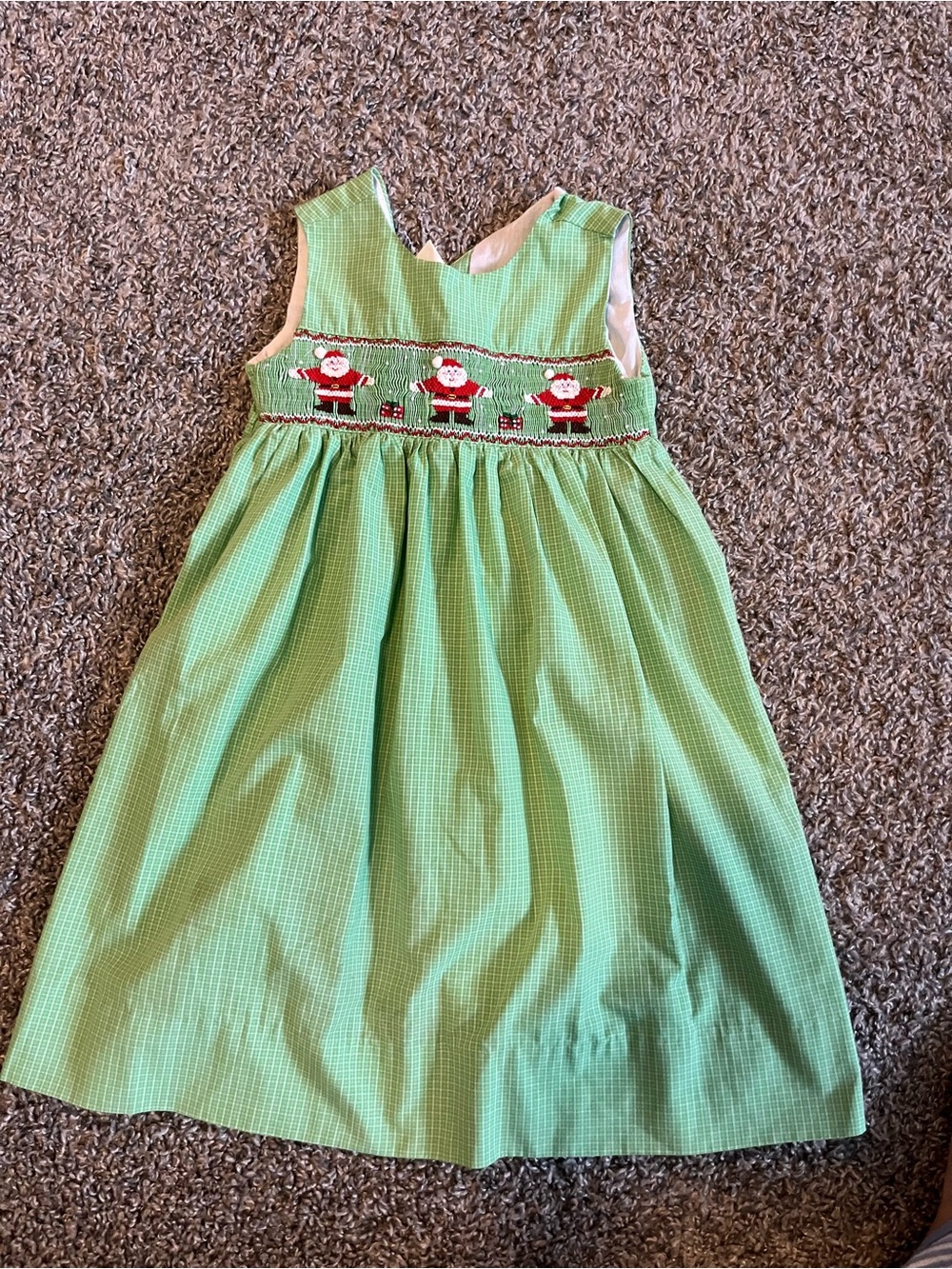 Orient expressed Santa smocked dress 3 girls green jumper